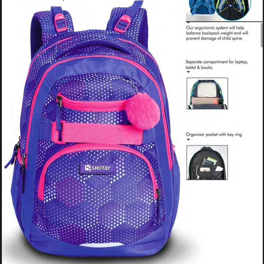کوله پشتی طرحskater با پشتی طبی شوتای بنفش کدg10-06