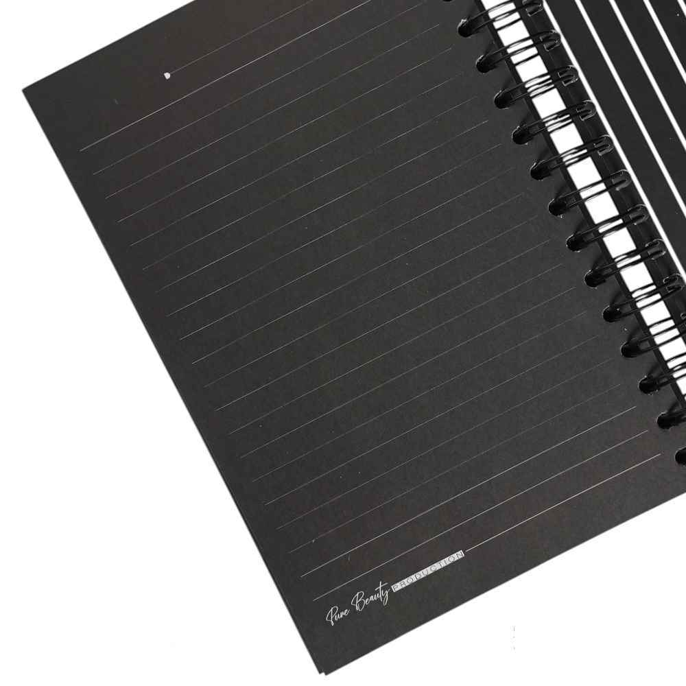 دفتر100برگ a5 خطدار سیمی جلدسخت کاغذ مشکی برگ سری پیور بیوتی کد70706